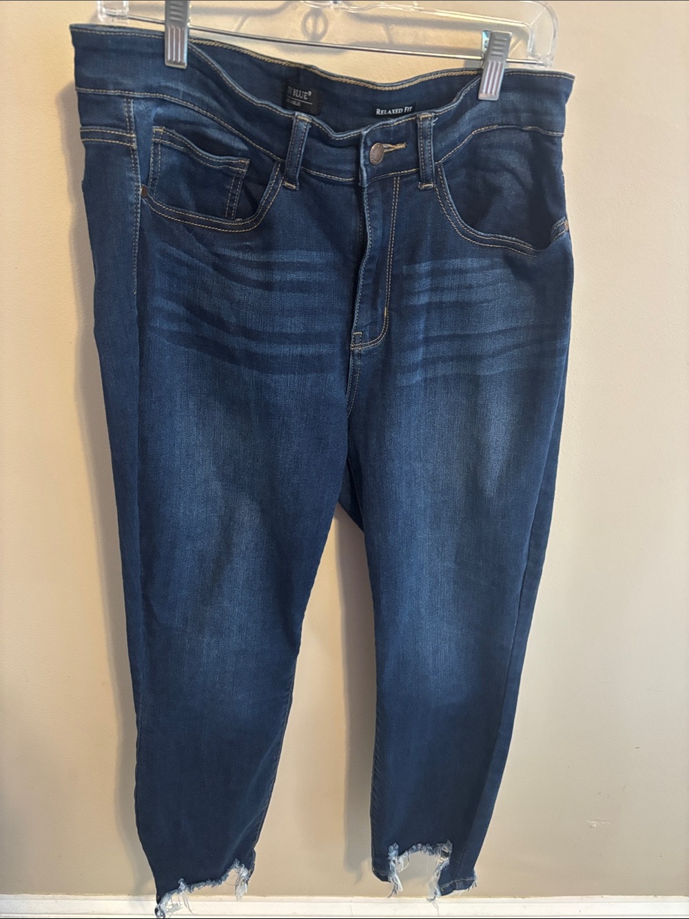 Judy Blue Jeans Womens 14W Relaxed Fit Dark Wash Raw Hem Stretch Denim Plus Size